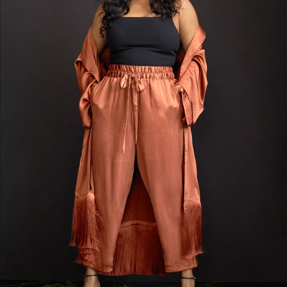 Eloquii Satin Duster with Fringe Detail Size 14